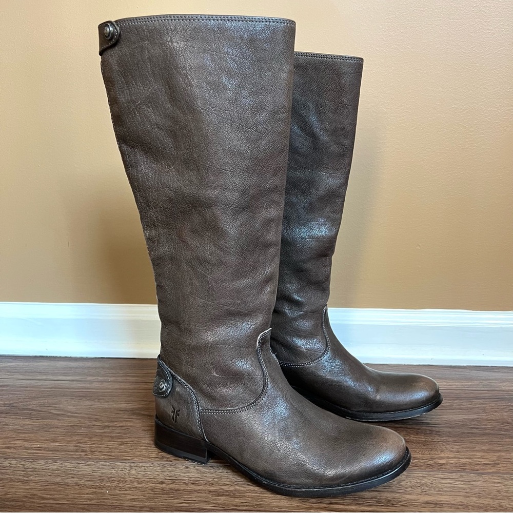 Frye Brown Leather Tall Combat/Moto Boots